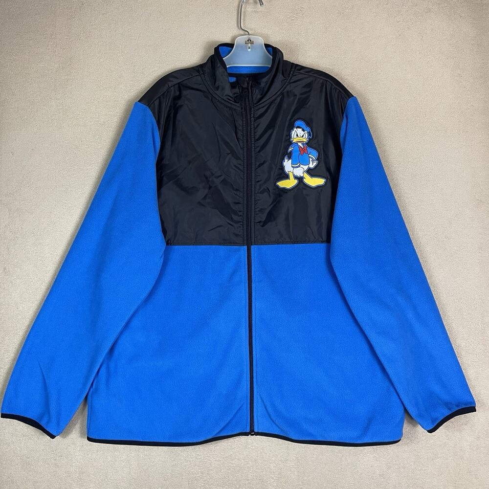 Disney Jacket Mens L Blue Donald Duck Embroidered Full Zip Fleece Jacket